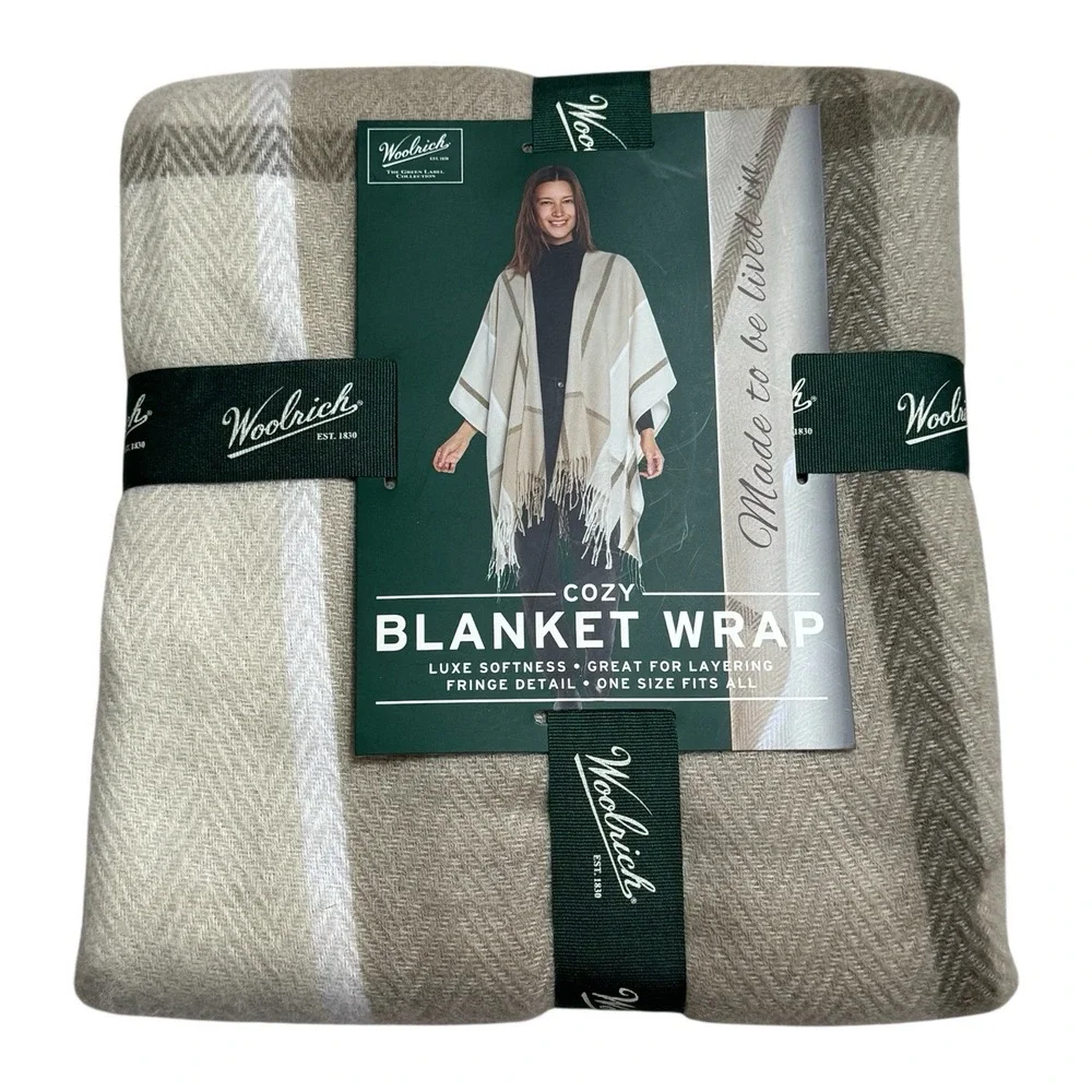NEW Woolrich Luxe‎ Soft Cozy Blanket Shawl Wrap Cape Beige/Tan Holiday Gift OS